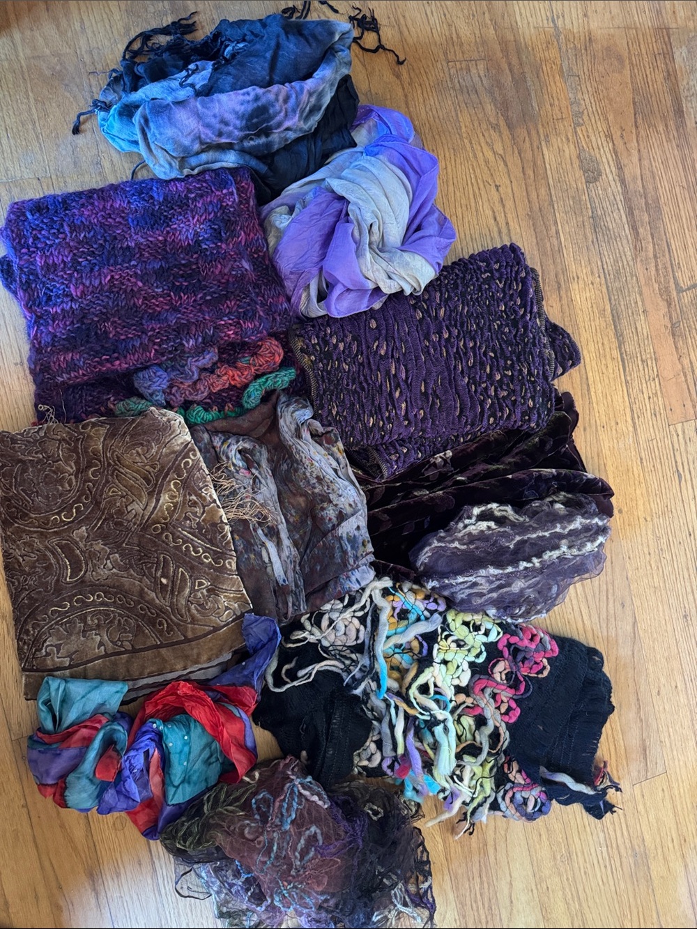 Mixed Lot of Colorful Scarves - Purple, Blue, Brown, Black